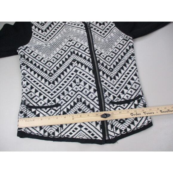 Lucky Brand Cardigan Sweater Womens Medium Aztec Southwestern Black White Zip Up - Picture 8 of 15